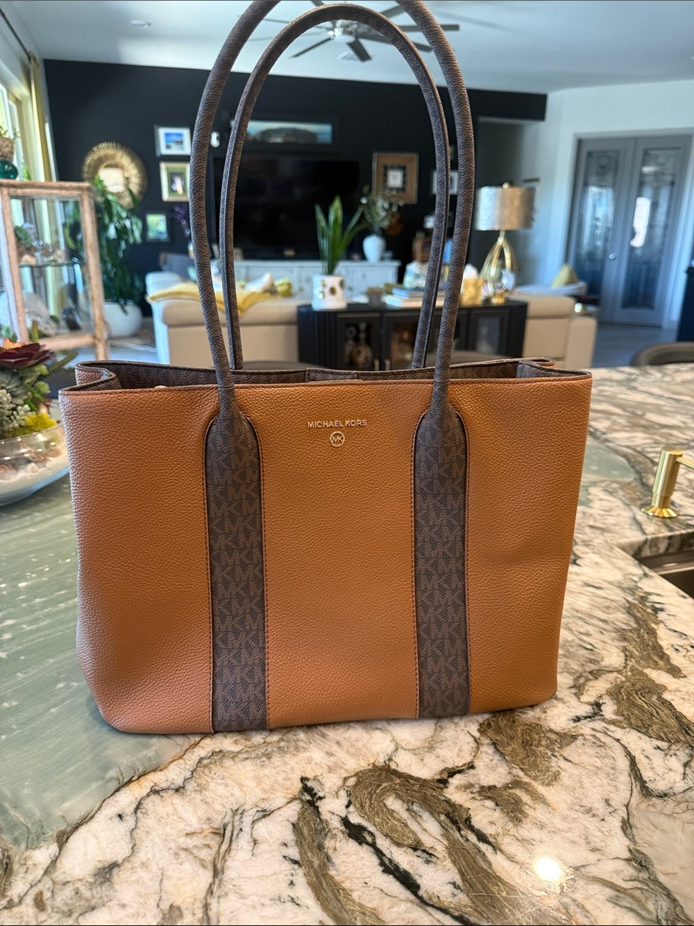 Michael Kors Brown & Dark Brown Leather Signature Tote